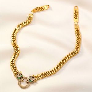 Stella & Dot Gold Chain Necklace with Jeweled Panther Heads